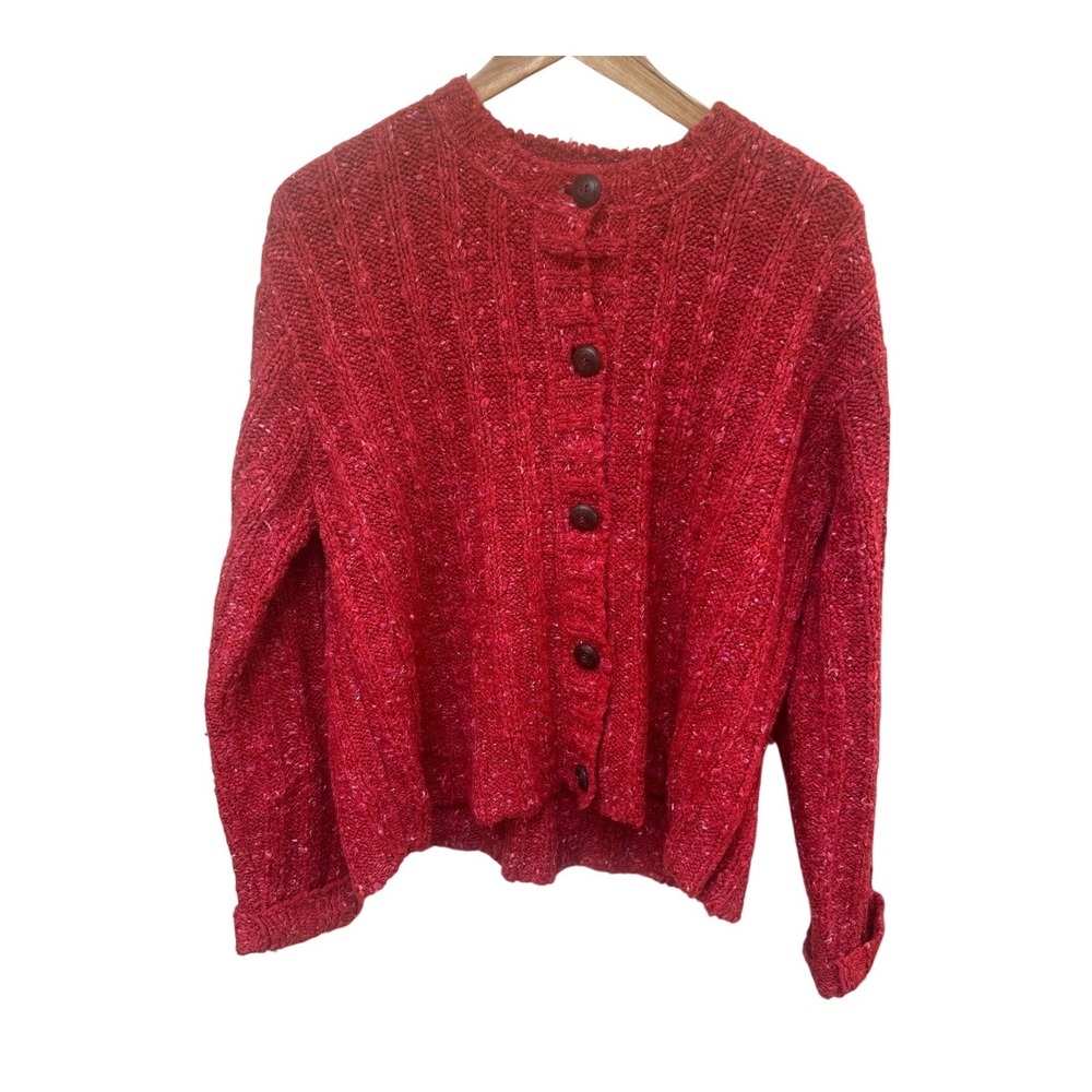 Oona Red Textured Knit Button Front Cardigan Sweater M L